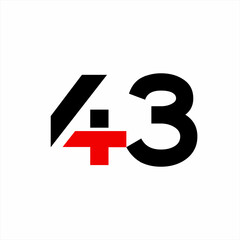 The number 43 logo design with the letter T on the number 4 with a human concept.