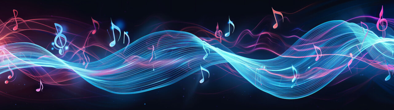 Melody flowing music wave  abstract background showing colourful music notes which are musical notation symbols, stock illustration image