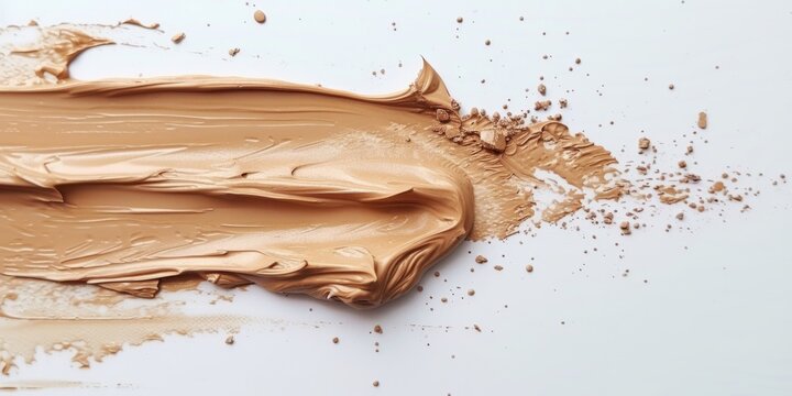 Closeup Shot Of Beige Cosmetics Being Smeared On White Background. Сoncept Beach Scenery, Sunset Silhouette, Adventure Travel, Urban Exploration, Nature Macro Photography
