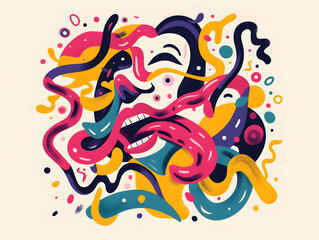 Vibrant Abstract Art with Woman's Face, Dynamic Shapes & Patterns - Concept of Creativity, Femininity & Expression in Modern Illustration