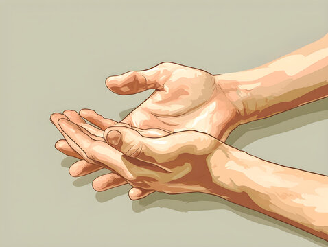 Gentle Human Hands in Supportive Gesture, Comfort and Aid Concept Background - Trust, Care, Compassion, and Connection in Minimalist Illustration