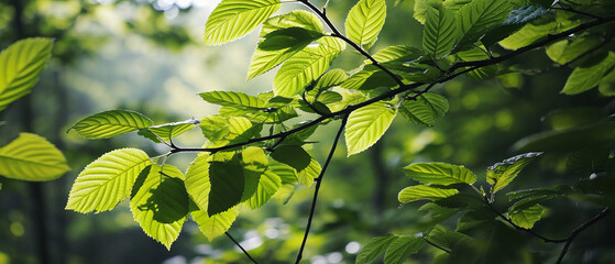 Fototapeta na wymiar Vibrant green leaves basking in the soft sunlight