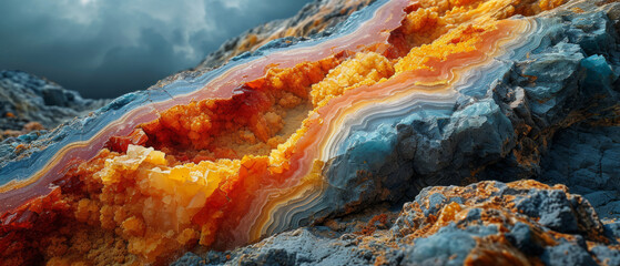 Stunning macro of an agate rock showcasing intricate, colorful banding