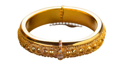 Wedding gold ring isolated on a transparent background.
