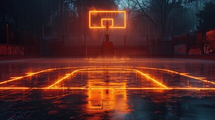 street basketball court at night - obrazy, fototapety, plakaty