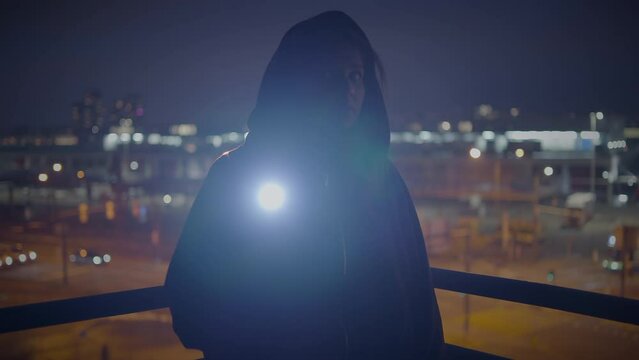 Scared Female Person in Black Clothes Run Away From Suspicious Character 