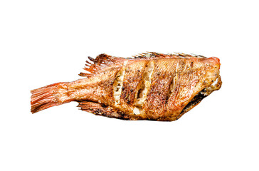 Red sea bass fried.  Isolated, Transparent background.