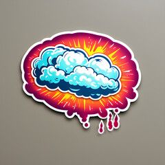 iconic distressed sticker tattoo-style image of a cloud raining. Generative AI
