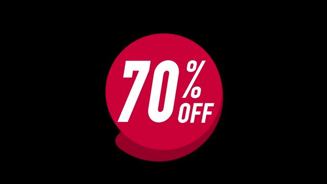 Animation of a discount 70 percent off sign on a black background