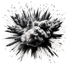 black and white dust and powder explosion texture isolated on white background