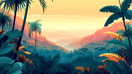 Fototapeta na wymiar tropical sunset with trees