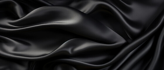 Fototapeta premium Soft waves of luxurious black silk with a smooth texture