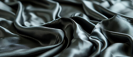 Fototapeta premium Deep black silk with luxurious sheen and fluid folds