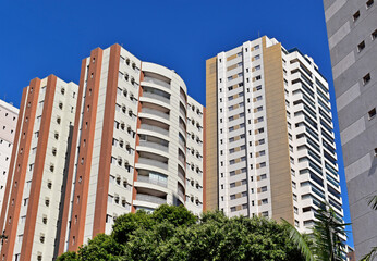 Residential building facades and trees, Ribeirao Preto, Sao Paulo, Brazil