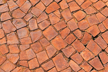 Red mosaic on sidewalk in Ribeirao Preto, Sao Paulo, Brazil