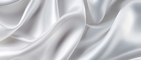 Elegant White Satin Fabric Draped Gracefully With Soft Folds and Light Reflection
