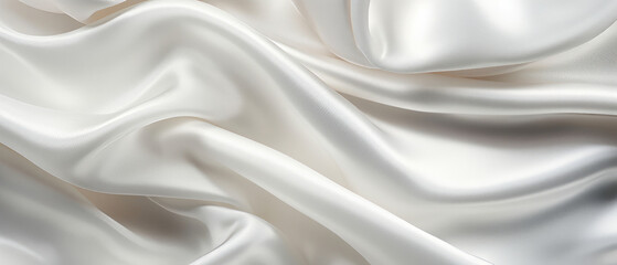 Elegant White Satin Fabric Draped Gracefully With Soft Folds and Light Reflection - obrazy, fototapety, plakaty