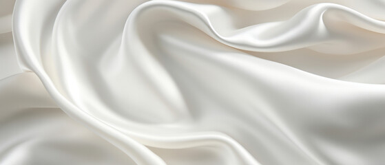 Fototapeta premium Elegant White Satin Fabric Draped Gracefully With Soft Folds and Light Reflection