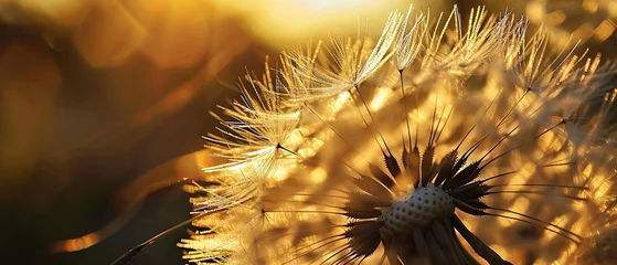  Close-up of a dandelion seed head illuminated by warm golden sunlight © Lidok_L
