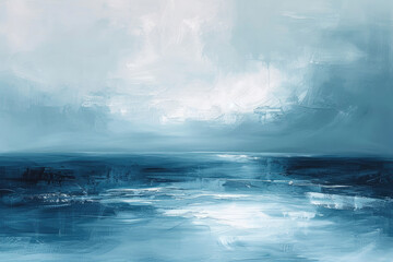 Naklejka premium A serene, yet powerful abstract expressionist artwork, using soft, flowing brushstrokes to depict a tranquil seascape