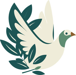 Vector illustration of a white dove perched on a verdant branch