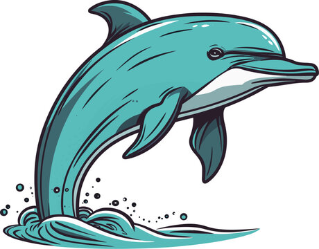 Vector illustration of a playful dolphin jumping out of the crystal clear water