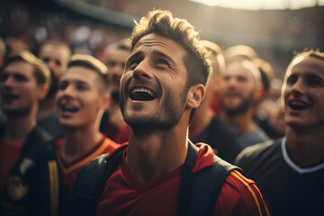Fototapeta na wymiar Soccer fans singing their national anthem in stadium before match