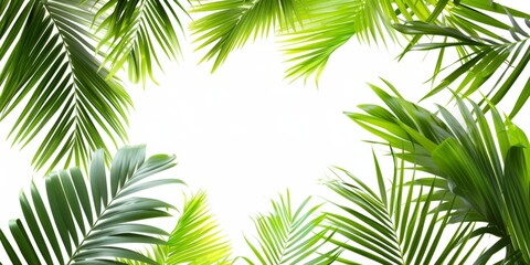 Vibrant Tropical Palm Leaves Set Against Pristine White Background, Perfect For Customization. Сoncept Adventure Sports, Nature Landscape, Fashion Editorial, Food Photography, Urban Street Art