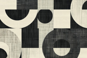 Minimalist geometric pattern with overlapping circles and squares in monochromatic tones, emphasizing simplicity and elegance