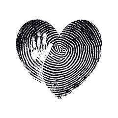 Silhouette couple finger print make love heart shape black color only