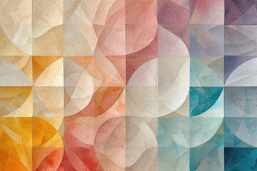 A harmonious blend of soft geometric shapes, resembling a kaleidoscope pattern, with pastel colors for a soothing effect