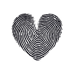 Silhouette finger print love heart shape black color only