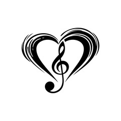 Obraz premium Silhouette heart music note logo symbol black color only