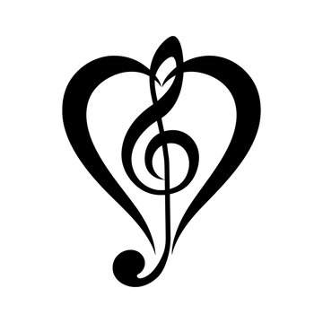 Silhouette heart music note logo symbol black color only