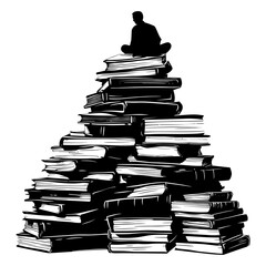 Silhouette pile of book full body