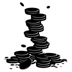 Silhouette pile of coin black color only
