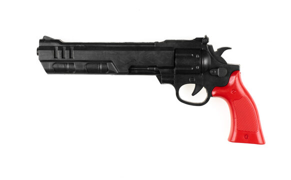 toy black plastic gun isolated on white background