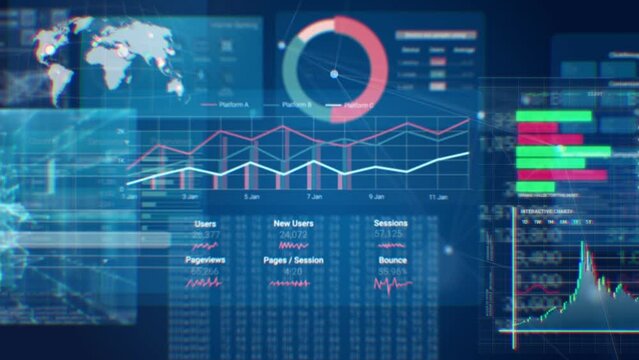 Business data Analytics dashboard Technology animated overlays, Futuristic Design for Financial technology and business concepts