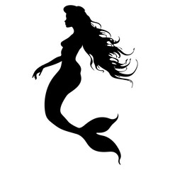 Silhouette mermaid black color only full body body