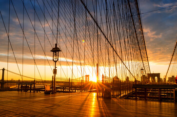 Brooklyn Bridge during sunrise in New York. USA