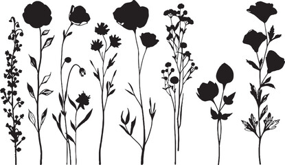 Set Flowers. Hand drawn vector illustration