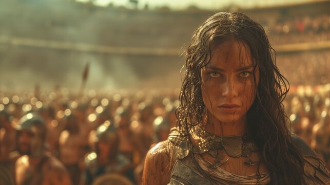 female gladiator in the arena