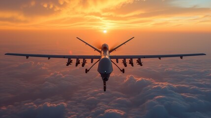 military drone in flight - obrazy, fototapety, plakaty