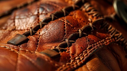 Close-Up of Aged Leather Gloves Texture in Warm Sunlight