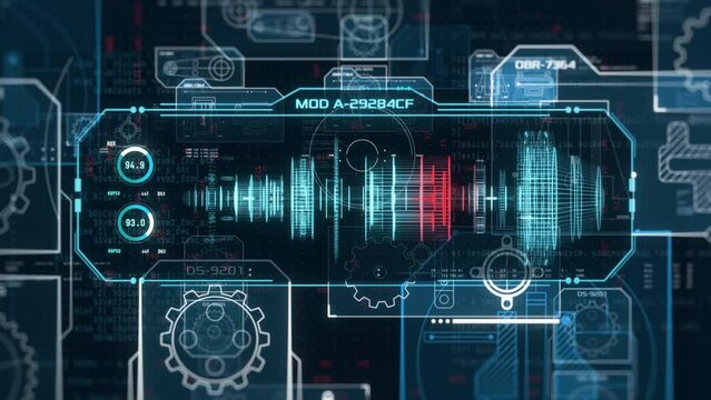 futuristic user interface for computer aided design software, technology innovation, wireframe mechanical prototype (3d render)