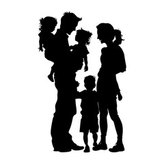 Silhouette happy family black color only full body 