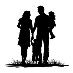 Silhouette happy family black color only full body 