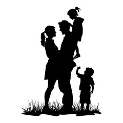 Silhouette happy family black color only full body 