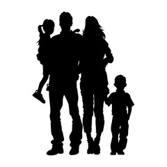 Silhouette happy family black color only full body 