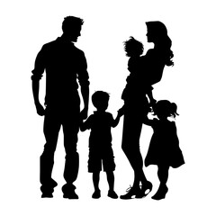 Silhouette happy family black color only full body 